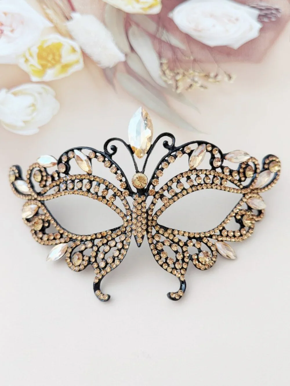 Gold Crystal Masquerade Mask, Gothic Butterfly Mask, Venetian Mask, Prom Mask